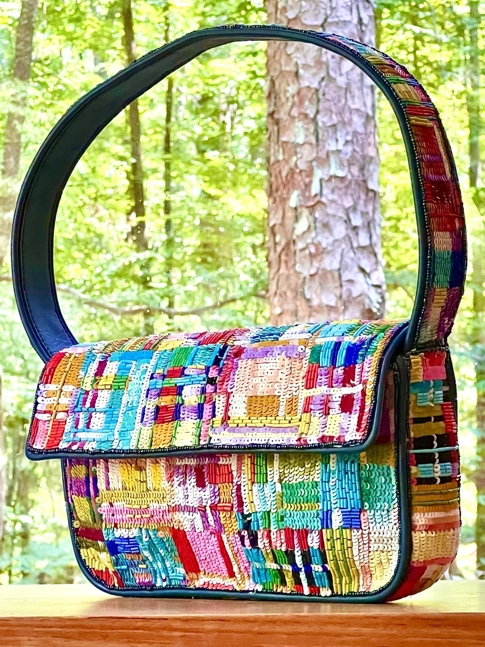 πΊπHPππΊ NWOT Staud Beaded Tommy Shoulder Bag Patchwork Plaid πRare Vintage Design - Picture 6 of 16